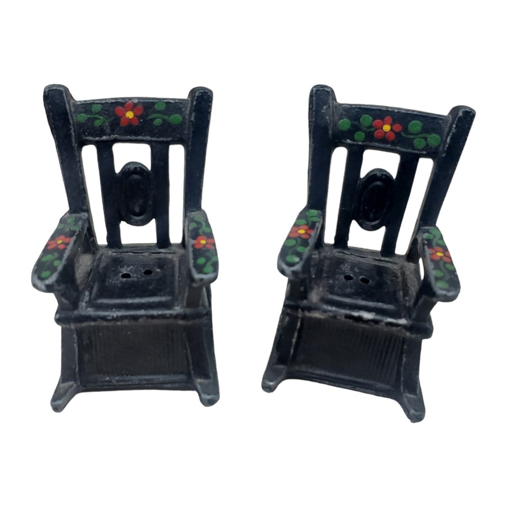 Vintage Cast Iron Metal Rocking Chair Salt And Pepper Shakers Handpainted Amish